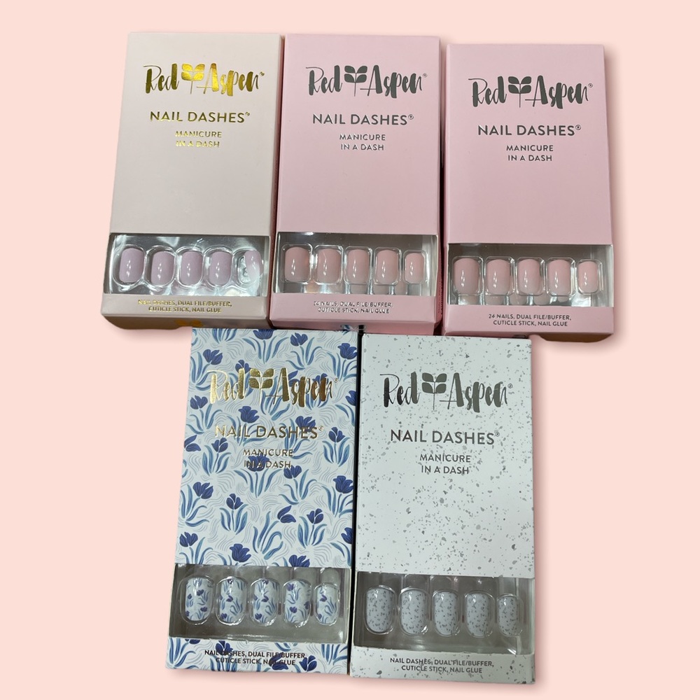 NIB Red Aspen Short Nail Dashes (5 Pack - Pinks, Gray, Blue Floral)